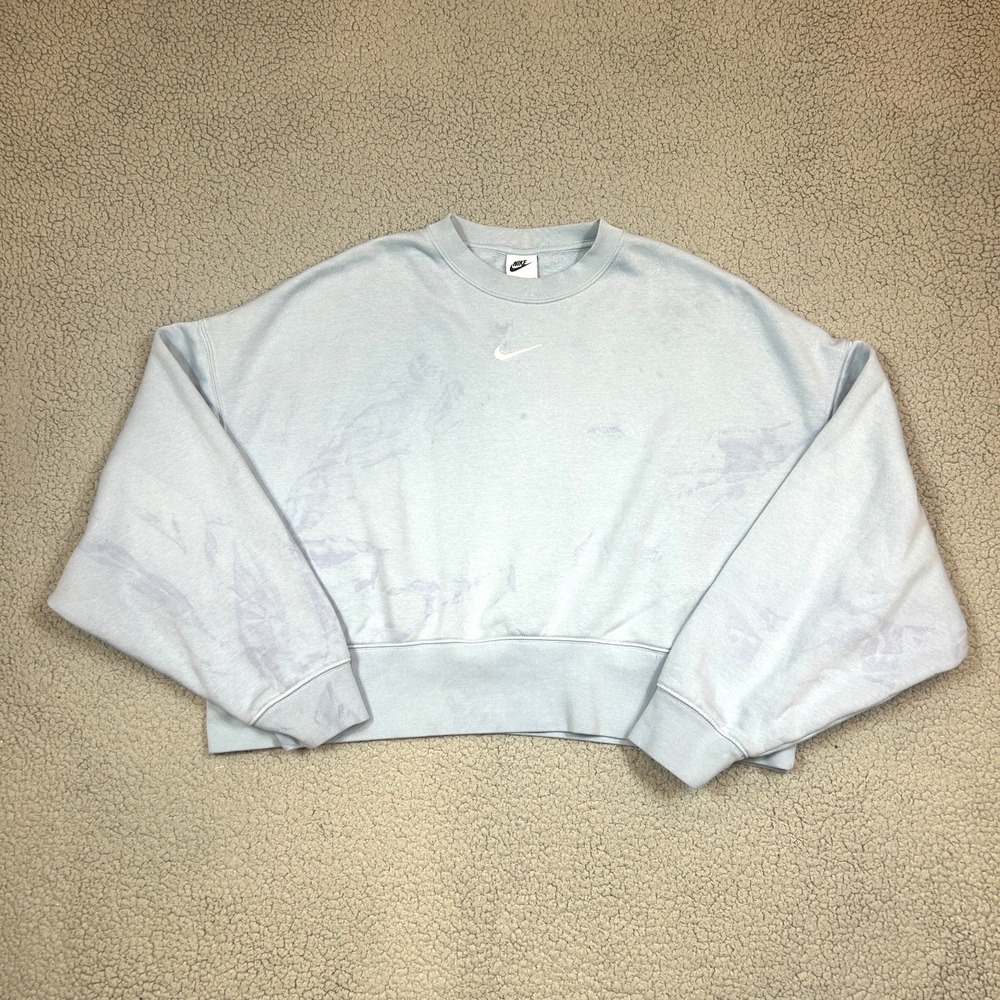 Nike Sweater Womens Gray Pullover Center Swoosh Cropped Baggy Crew‎ Neck Small